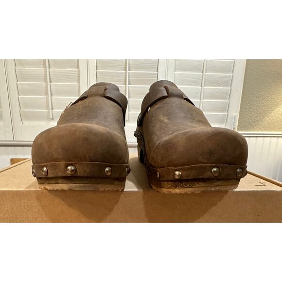 Sanita Women's Clogs Brown Leather Upper Wood Sole Size 37 EU 6.5 US NWOT - Picture 4 of 11